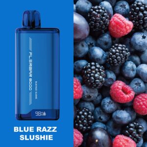 FLERBAR 8000 DISPOSABLE VAPE 8000 PUFFS Blue Razz Slushi PUFF COUNT: 8000 PUFFS MILLILITER: N/A NICOTINE STRENGTH: 50MG NICOTINE TYPE: SALT NICOTINE